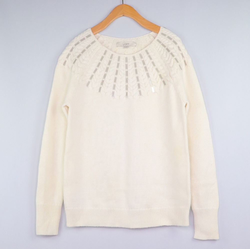 Loft |NEW| Ann Taylor Cream Knit Crewneck Sweater